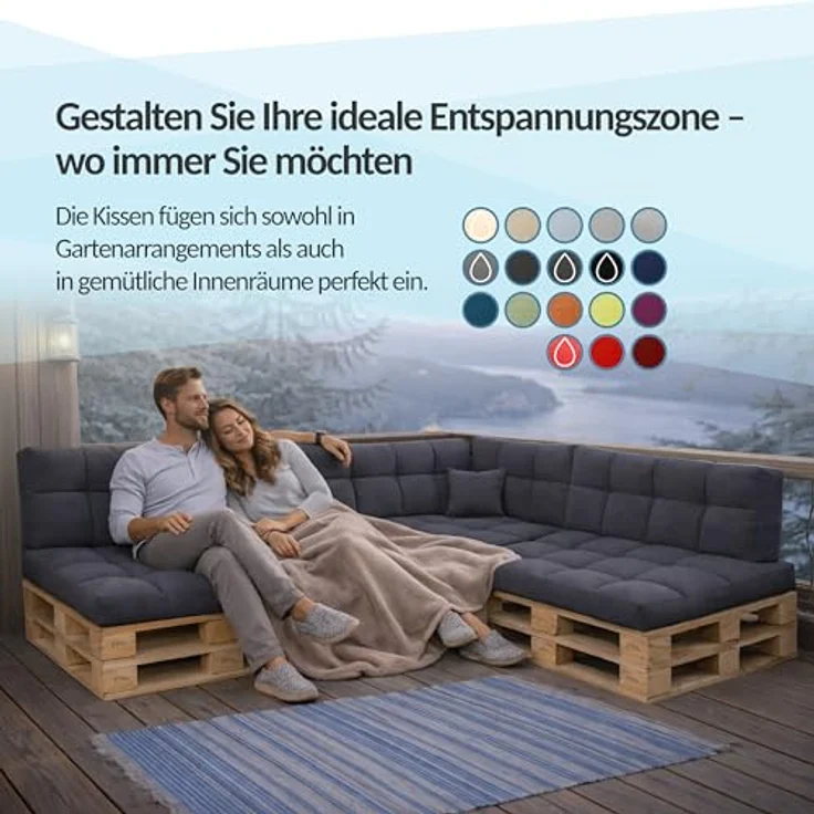 POKAR Palettenkissen Palletenauflagen Palettenpolster Palettensofa Palettenmöbel 8er Set: Sitzkissen 120x80 + Rückenlehne 120x40, Anthrazit – Bild 3