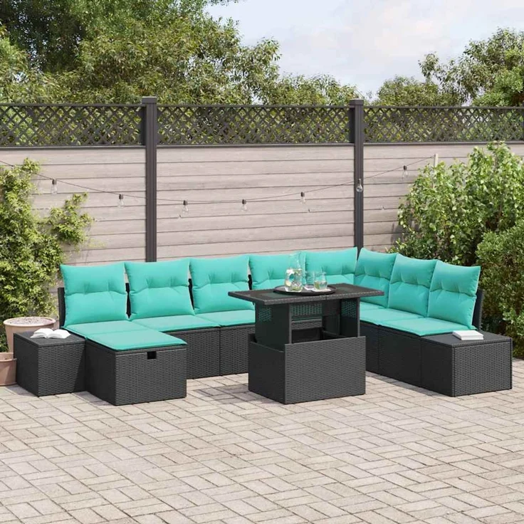 vidaXL Gartensofa-set 9 stk. Schwarz Poly-Rattan 3361235 – Bild 1