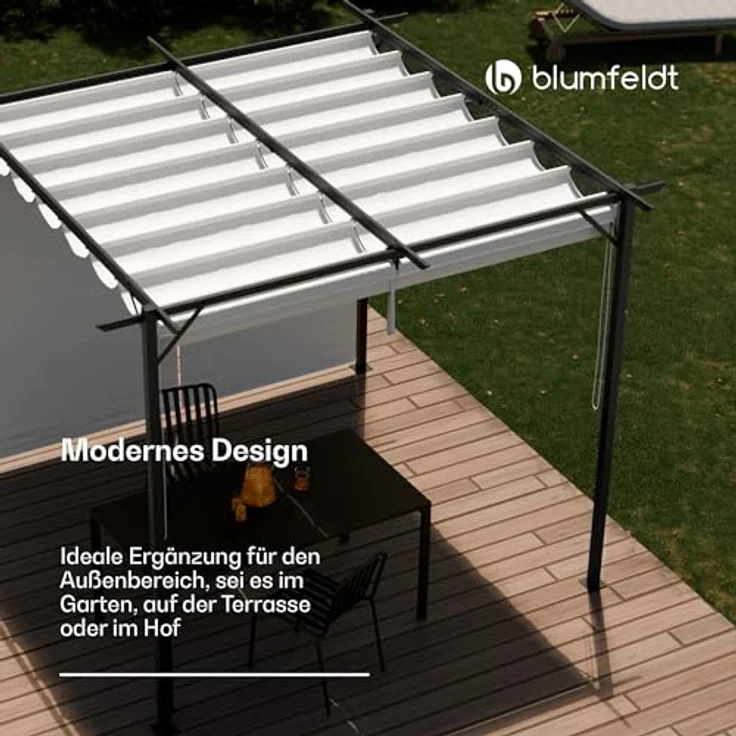 blumfeldt Pavillon Pantheon Robust Pergola 3x4 m, wetterbeständig mit Stahlrahmen und Polyesterdach, inklusive seitlichen Rollläden – Bild 3