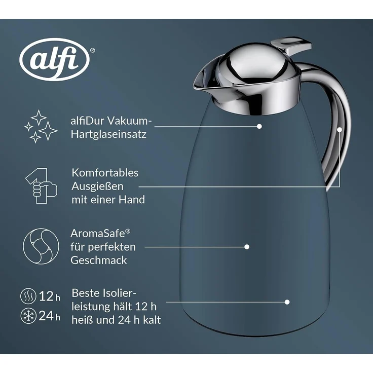 Alfi Isolierkanne SIGNO, mit Hartglaseinsatz, 1 l, (1-St), 12h heiß & 24 kalt, Drehverschluss mit bequemem Druckknopf – Bild 2