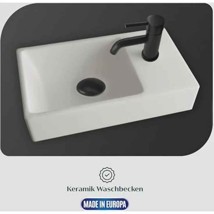 Alpenberger Badmöbel-Set Gäste WC Waschbecken mit Unterschrank - Badschrank Hängend, (Waschbeckenunterschrank mit Softclose, 2-tlg. Waschtisch Set Bamboo), Waschplätze für Kleine Bäder - Badschrank Hängend und Vormontiert – Bild 6