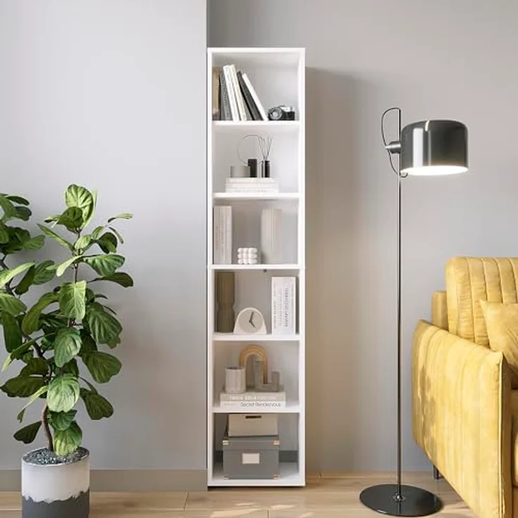 KOMTO Bücherregal Lumo 40 cm Weiß Regal mit 3, 4 or 6 Ebenen und Höhenverstellbare, Regale Standregal Aufbewahrungsregal Bookshelf – Bild 3