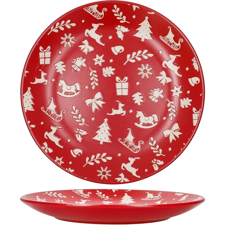 MamboCat Speiseteller 6er Set Advent Speiseteller Ø27cm Steingut Rot Weihnachten Essteller – Bild 4