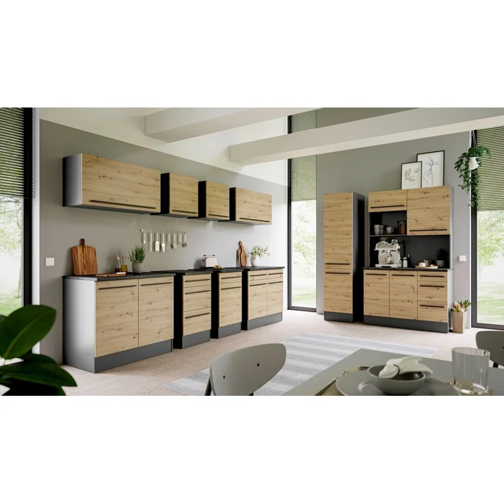 Yourkitchen 'JAZZ' Küchenschrank, Holznachbildung Eiche Artisan, 100 x 50 x 31 cm, Klappe mit Lift – Bild 3
