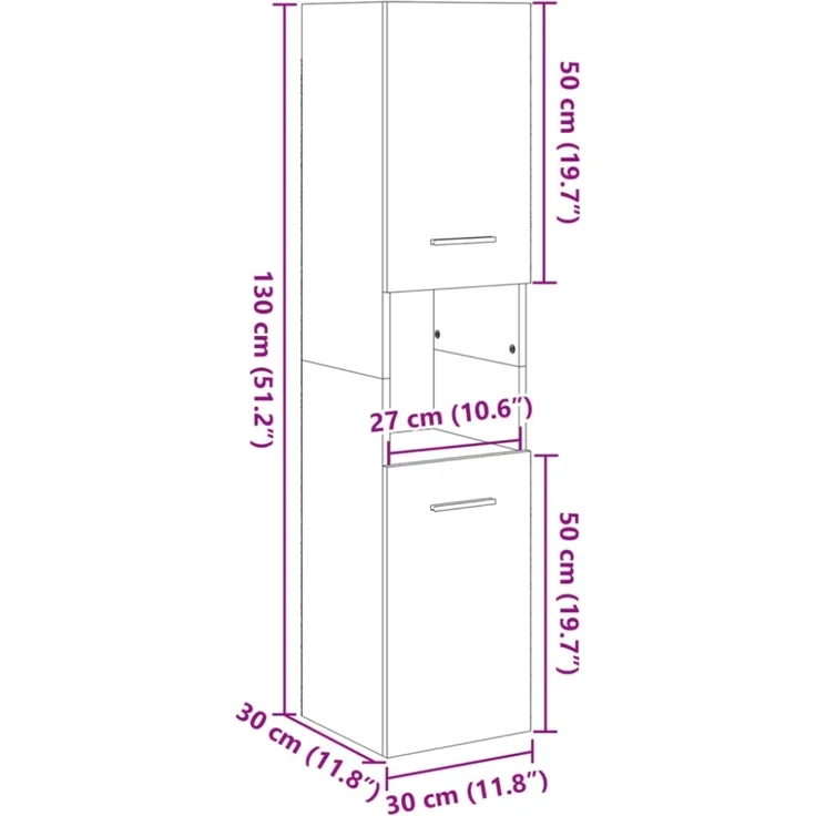 vidaXL Badezimmerschrank Sonoma-Eiche 30x30x130 cm Holzwerkstoff 849635 – Bild 7