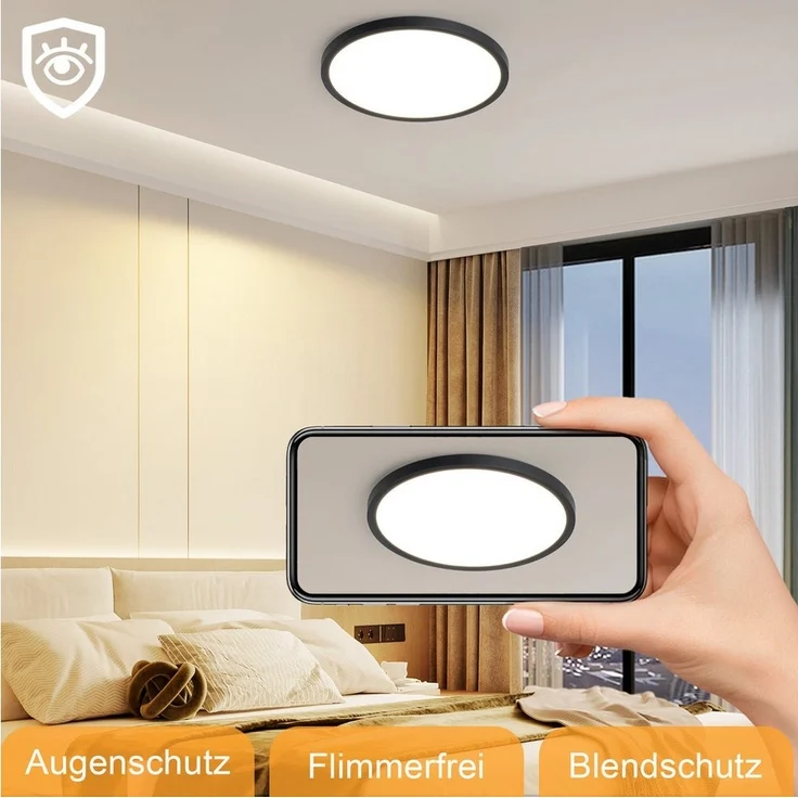 Nettlife LED Panel Flach Dimmbar Deckenleuchte 30cm Rund Weiß 24W zimmer, Dimmbar mit Fernbedienung, LED fest integriert, Warmweiß, Neutralweiß, Kaltweiß, Flurlampe lampe für Küche Flur Schlafzimmer – Bild 3