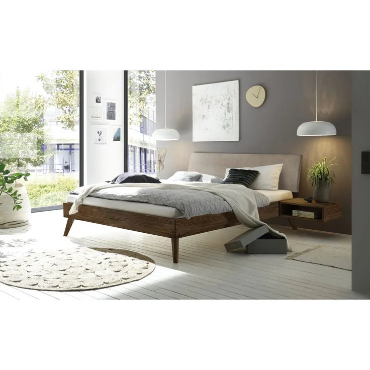 Hasena Massivholzbett Pesaro Nussbaum mit Polsterkopfteil 180x210 cm, Komforthöhe 25 cm – Bild 2