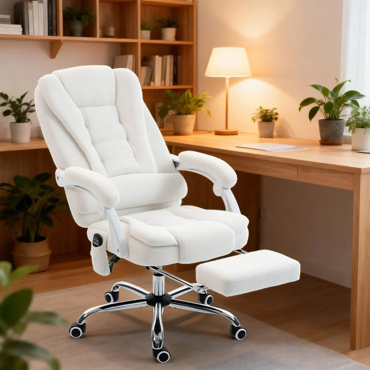MELAYR, Chefsessel mit Massagefunktion, Heizung, höhenverstellbarer Rückenlehne, 77 x 35 x 65 cm, Weiß – Bild 4