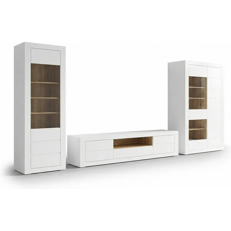 Wohnwand LEFKADAS 3 Weiß, 3-teilige Wohnzimmerkombination von Forte