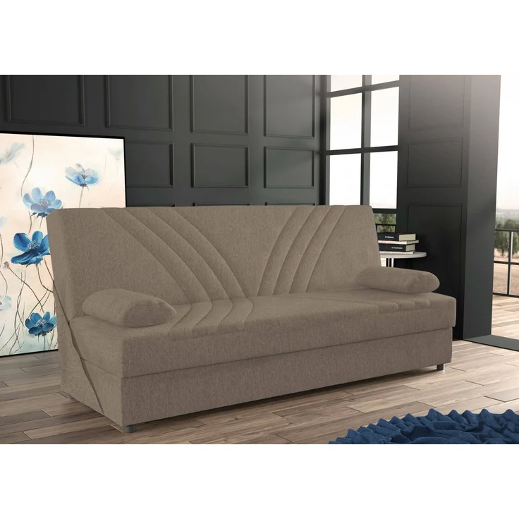 Dmora 3-Sitzer Schlafsofa Apicella, Sofa mit Stauraum und 2 Kissen inklusive, Wohnzimmersofa aus Stoff mit Klick-Klack-Öffnung, 181 x 81 x 88 cm, Beige – Bild 2