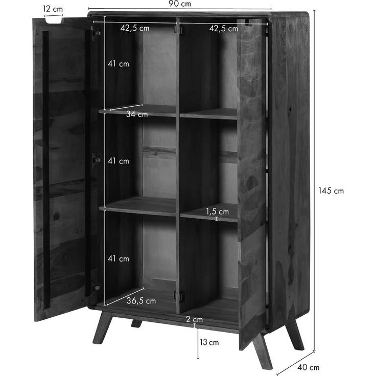 Highboard Sheesham 90x40x145 natur sandgestrahlt lackiert MALMÖ 2 #208 – Bild 6