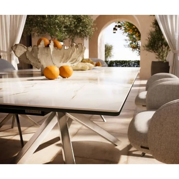 Outdoortisch Edge 200x100 cm Keramik Minas Melange Weiß-Beige Kreuzgestell Rechteck Edelstahl – Bild 6