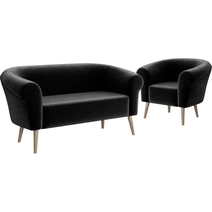 MEBLINI Mini Sofa Set 2-1 für Wohnzimmer - Mini Lounge für drei Personen - Küchensofa - Sofa Klein - Sitzgarnitur - Polstergarnitur - Sofagarnituren - EMILIA - 2+1 - Schwarz Samt