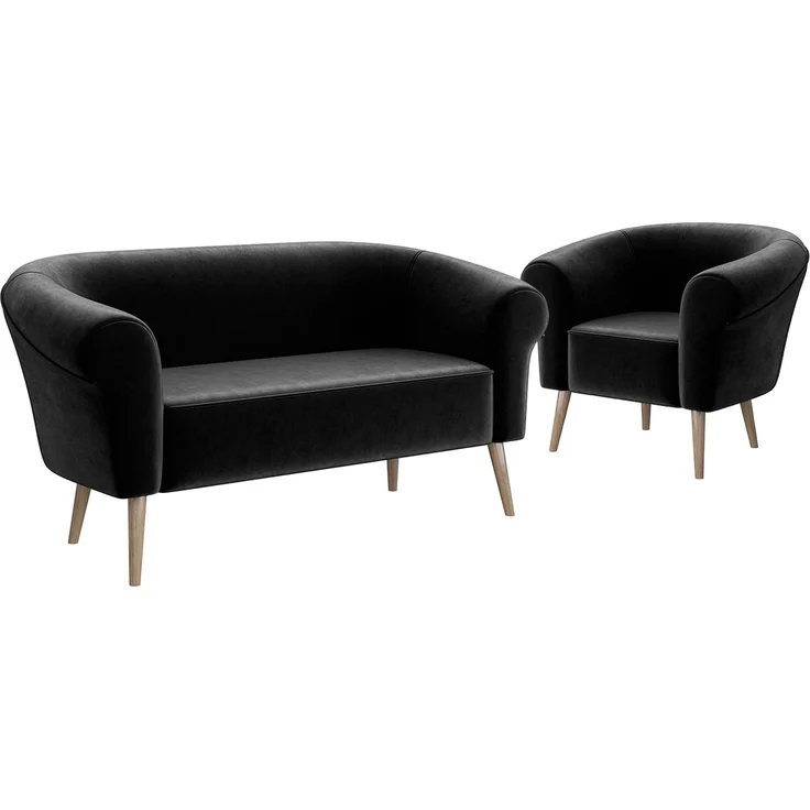 MEBLINI Mini Sofa Set 2-1 für Wohnzimmer - Mini Lounge für drei Personen - Küchensofa - Sofa Klein - Sitzgarnitur - Polstergarnitur - Sofagarnituren - EMILIA - 2+1 - Schwarz Samt – Bild 1
