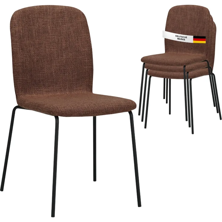 Albatros Esszimmerstühle 4er Set ENNA, braun - stapelbar, bequemer Polsterstuhl - Eleganter Küchenstuhl, Stuhl Esszimmer oder Esstisch Stuhl, Konferenzstuhl , Stückzahl:4, Farbe:Braun