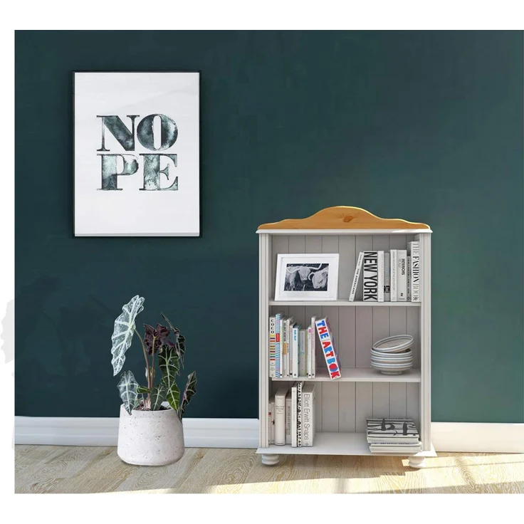 Mette Bücherregal Tief, Kiefer Weiß/Honig, 77 x 31 x 116 cm, im Landhausstil für Wohnzimmer, Flur und Arbeitszimmer