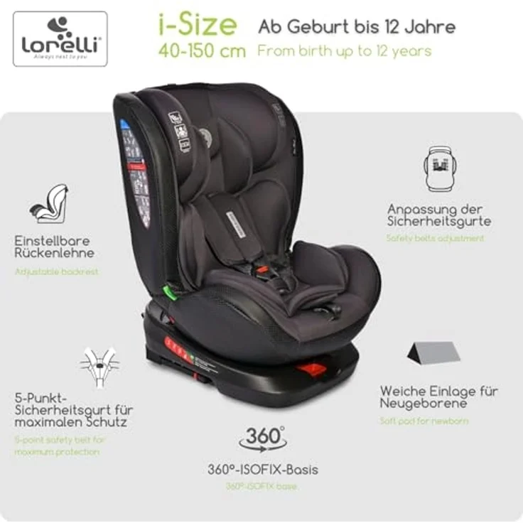 Lorelli i-Size Kindersitz Nebula (40-150cm) Isofix, 360° drehbar, verstellbar hellgrün – Bild 2