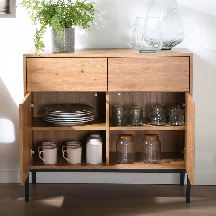 Casâme 'LENNY' Kommode, 2 Türen, 2 Schubladen, Eichendekor - L90 x H80 cm - Eiche – Bild 4