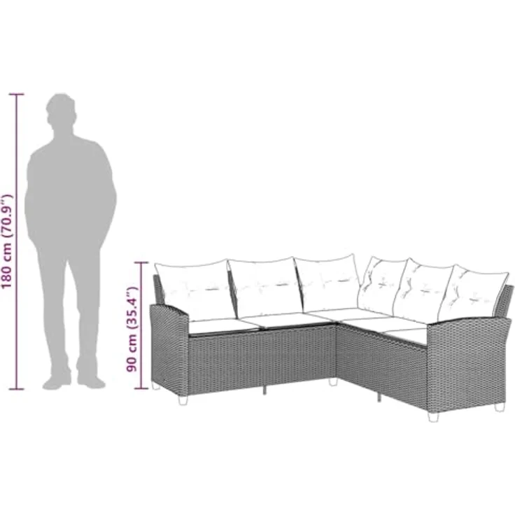 vidaXL L-förmiges Couchsofa mit Kissen Schwarzes Polyrattan 365415 – Bild 10