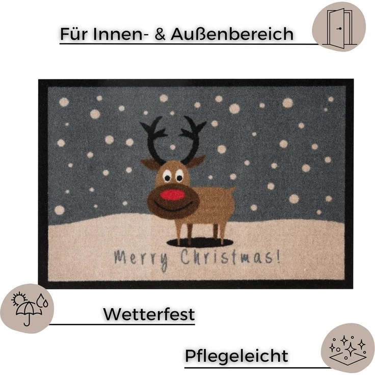 HANSE Home Fußmatte Christmas Reindeer, Türmatte, rechteckig, Höhe: 7 mm, In- & Outdoor, Rutschfest, Weihnachten, Waschbar, Wetterfest, Flur – Bild 3