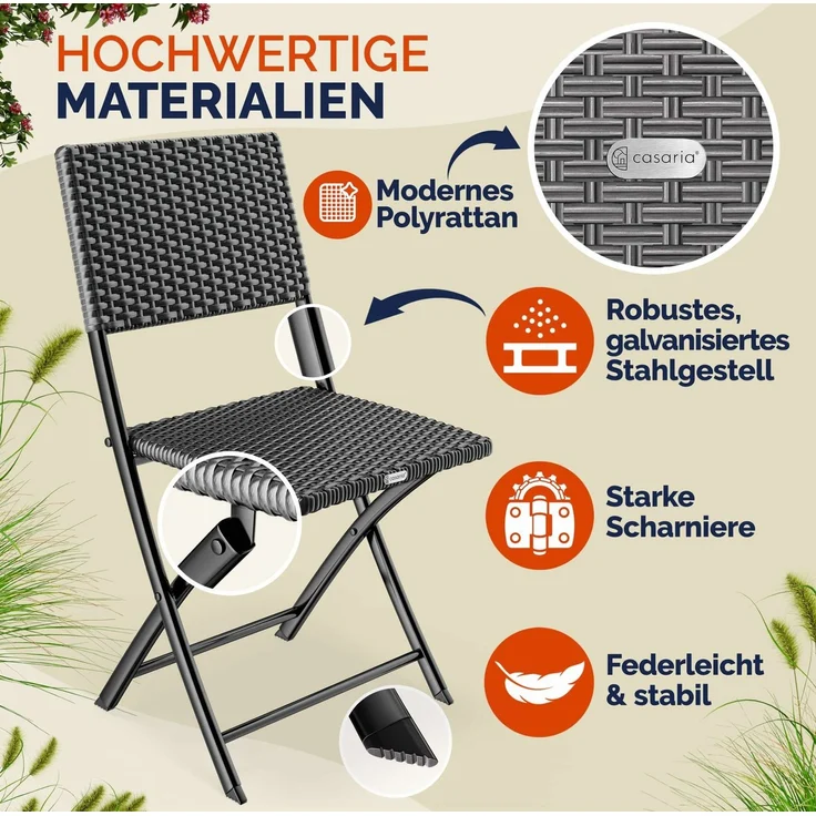 Casaria Klappstuhl, Polyrattan 2er Set 120kg Belastbarkeit Platzsparend Klappbar Leicht – Bild 4