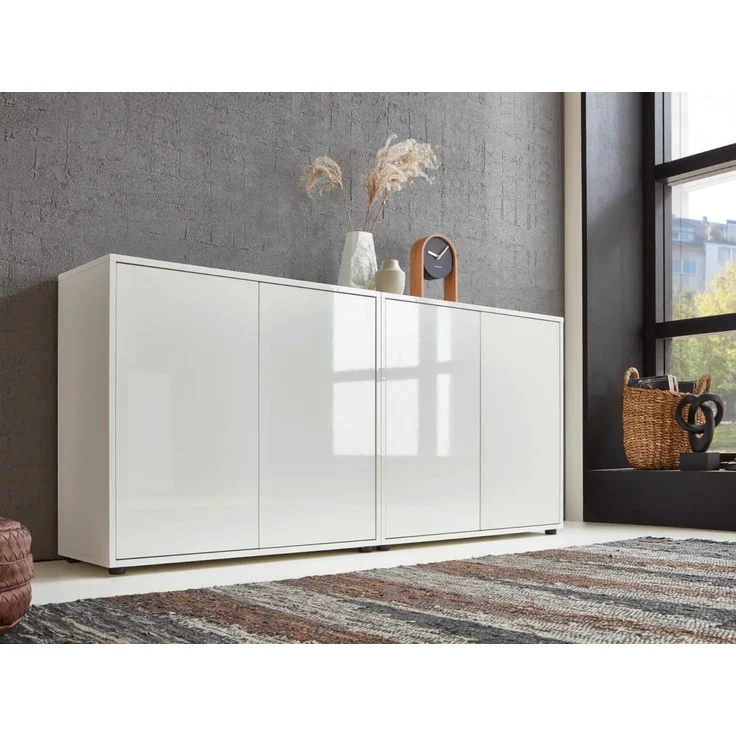 BMG Möbel Sideboard Mailand Set 2 (Schuhschrank Kommode Anrichte Aktenschrank), Türen in Hochglanz lackiert oder Matt Weiss – Bild 3