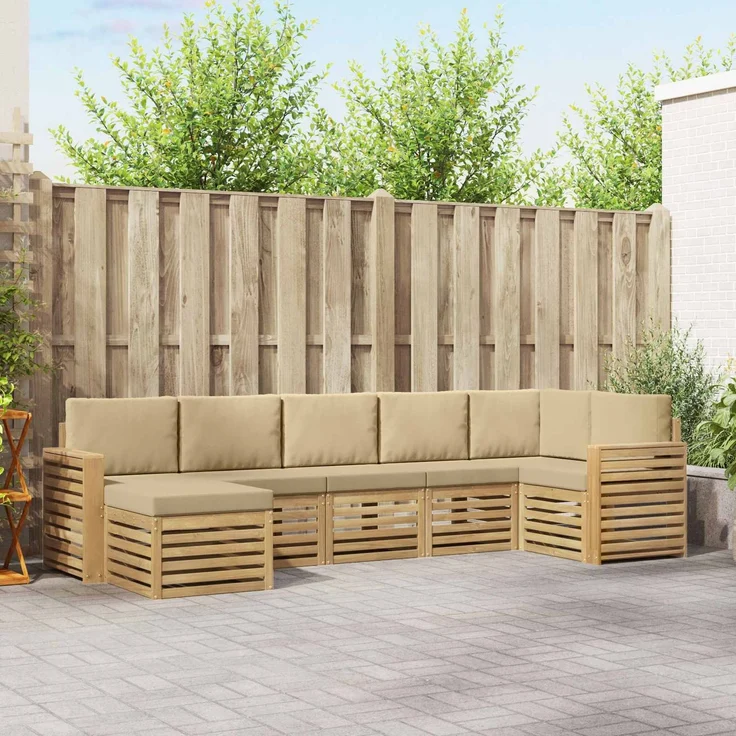 vidaXL Outdoor-Sofagarnitur 7 stk. 6-Sitzer Weiß und Beige 3392203 – Bild 1