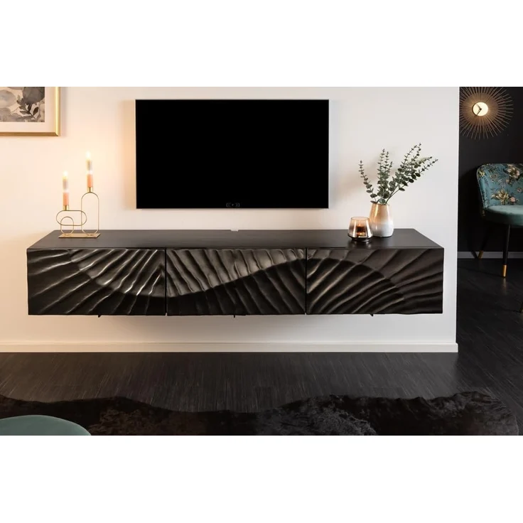 riess-ambiente Lowboard SCORPION 160cm schwarz (Einzelartikel, 1 St), Wohnzimmer · Massivholz · Mango · TV-Schrank · hängend · Industrial – Bild 3