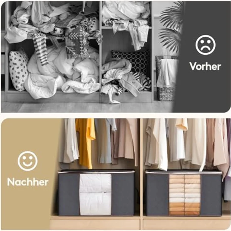 Lifewit 3 Stück 90L Große Aufbewahrungstasche Schrank Organizer Set, Faltbar Kleideraufbewahrung mit verstärkt Griff, stabilem Reißverschluss für Kleidung, Bettwäsche, Bettdecken, Steppdecke, Kissen – Bild 9