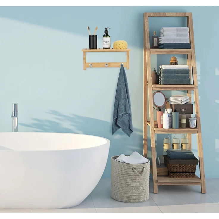 Relaxdays Wandregal mit 3er Hakenleiste – Bild 2