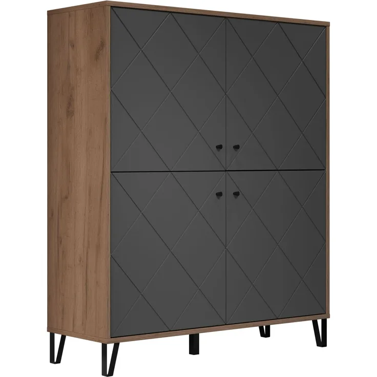 'Montez' Highboard, MDF, Graphite grau und Eiche Kraft Gold, 123 x 136 x 40 cm
