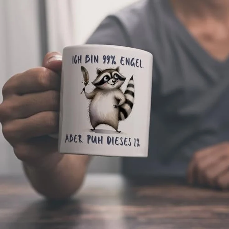 speecheese Tasse Waschbär Kaffeebecher mit Spruch Ich bin 99% Engel Aber puh dieses 1% – Bild 2