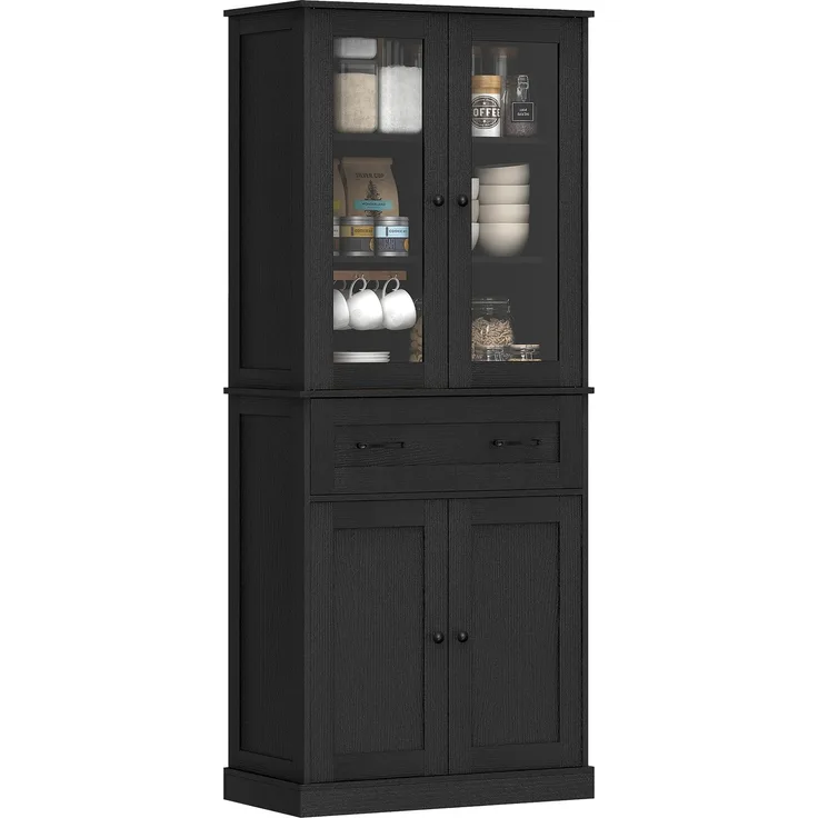 Wohnora-Küchenschrank, Buffet, Acrylfront, Schubladen, 76 x 40 x 182,5 cm, Schwarz,H 1825cm x T 760cm x B 400cm