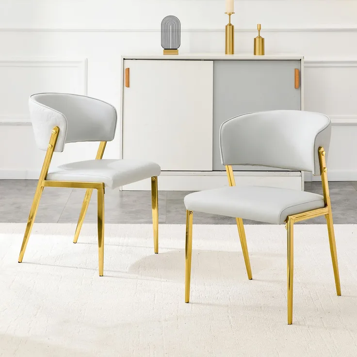 2er Set Moderne Esszimmerstühle mit Metallgestell, gepolsterter Sitz und Rückenlehne – Stabiler--Hellgrau--78x49x51cm--CHENHAONING