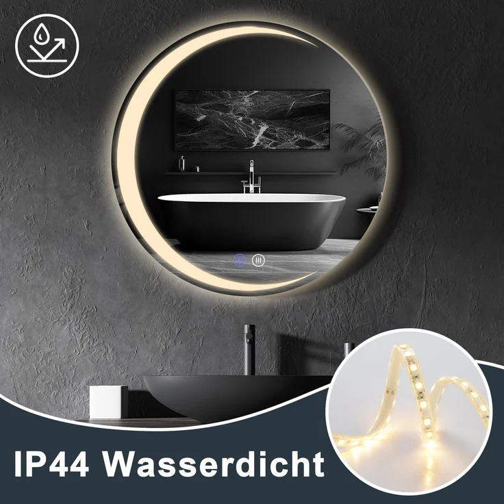 ZMH Runder Badezimmerspiegel mit Beleuchtung – 70 cm runder Wandspiegel LED IP44 runder Badezimmerspiegel mit Touch-Schalter und Antibeschlagfunktion – Bild 4