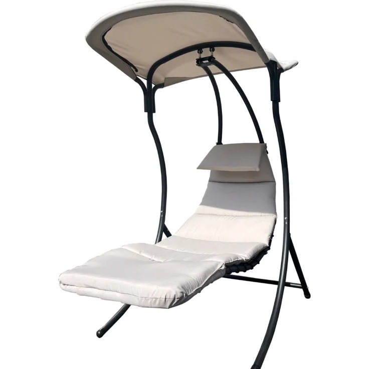 LECO Dream Chair 2.0, Stahlrohr anthrazit, Sonnendach und Auflage Polyester lichtgrau, 110x183x200 cm – Bild 2