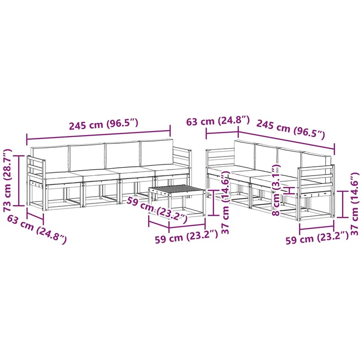 vidaXL Outdoor-Sofagarnitur 9 pcs Natur und Creme Massivholz Akazie 3366168 – Bild 10
