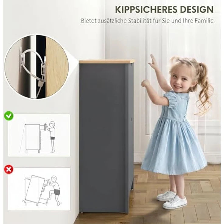 HOMCOM Schuhkipper verstellbar Schuhregal für 12 Paar Schuhe, Dunkelgrau, 72 x 26 x 80 cm, klappbare Schubladen, ideal für kleine Räume – Bild 7