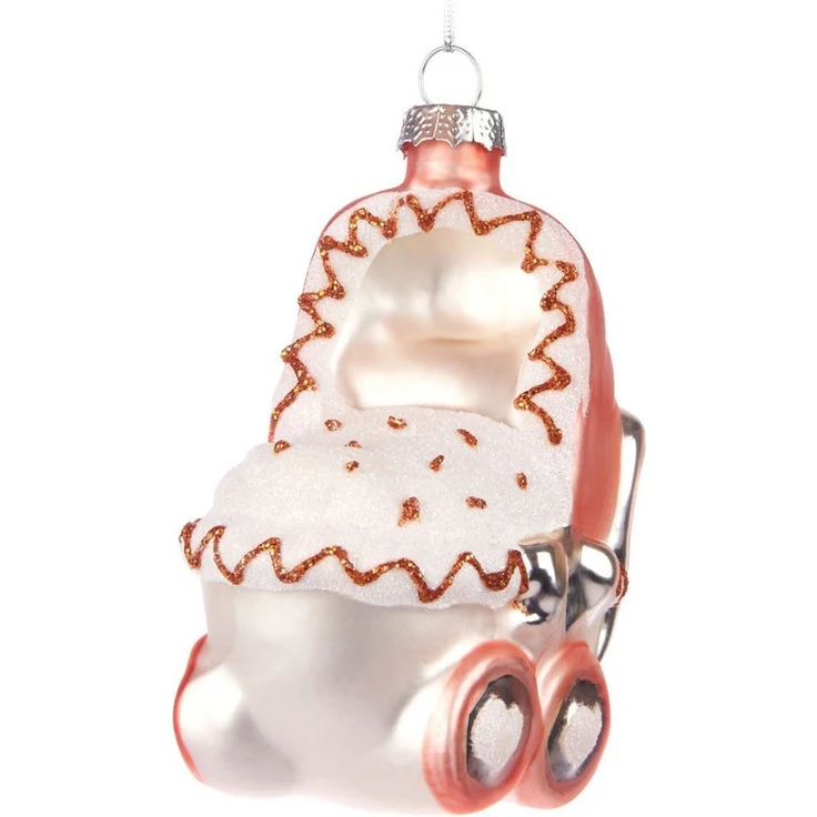 BRUBAKER Weihnachtsbaumkugel Kinderwagen - Baby Weihnachtskugel aus Glas - Handbemalte Figur (1 St), Kinder Christbaumschmuck für Jungen und Mädchen - Christbaumkugel