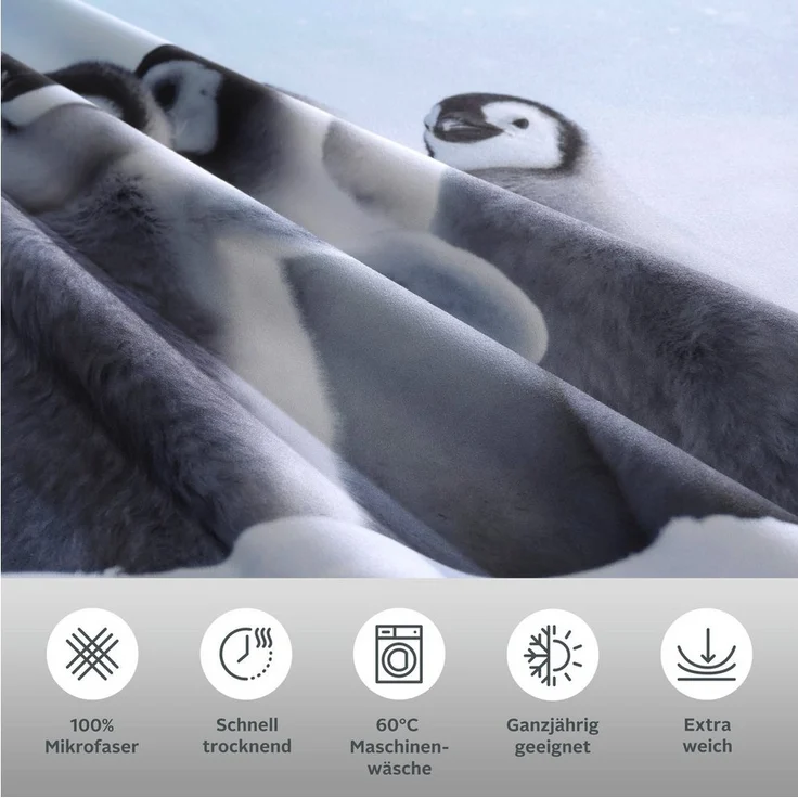 OTTO home Bettwäsche Lyki, Microfaser, 2 teilig, ab Größe 135x200 cm, 100% Polyester, Katze, Pferd, Löwe, Pinguin – Bild 2