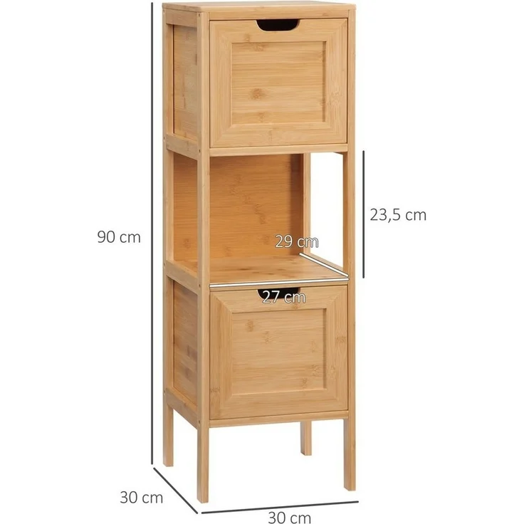 Kleankin Badkommode Aufbewahrungsschrank mit Kippschutz aus Bambus (Badschrank, 1 St, Badezimmerschrank), Naturholz, 30 x 30 x 90 cm – Bild 2