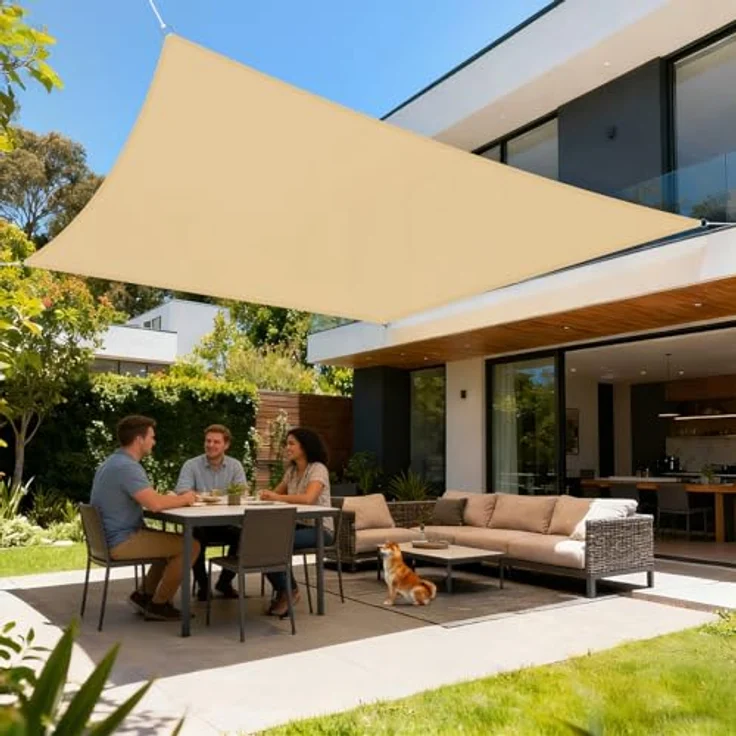 LOVE STORY Sonnensegel Wasserdicht 2x3 m Rechteckig PES Polyester Sonnenschutz Windschutz Balkon Terrasse 95% UV-Schut,für Balkon Garten,Sandbeige – Bild 2