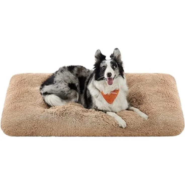 Feandrea Hundebett, Hundekissen, Flauschige Hundematte, Langer Plüsch, 122x74 cm, weiche Polsterung, waschbar, multifunktional, Kamelbraun PGW204K01 – Bild 2