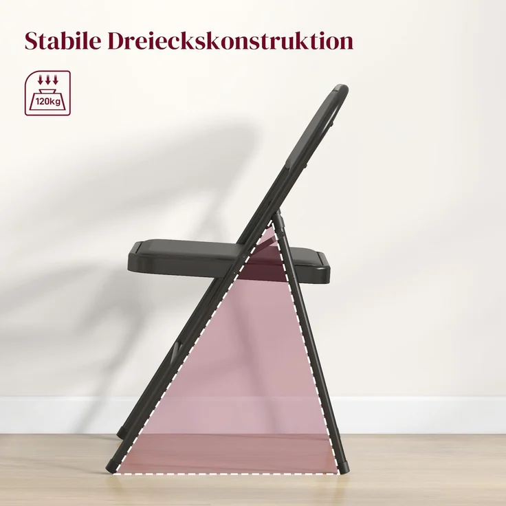 HOMCOM Klappstühle, Kunstleder, Stahl, Schwarz, 45L x 46B x 78H cm – Bild 5