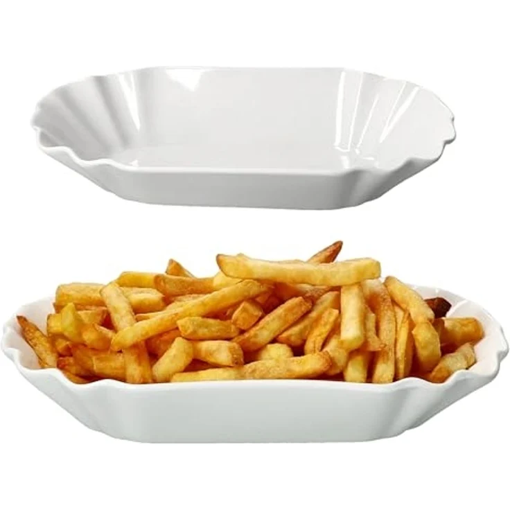 MamboCat Servierschale 2x Fries Pommesschale oval weiß Currywurst-Schale Porzellan, Porzellan – Bild 1
