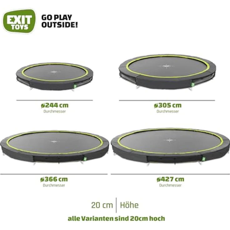 EXIT Silhouette Sports Bodentrampolin Ø 366 cm, mattschwarz, für Outdoor mit 120 kg Max. Belastbarkeit, ohne Sicherheitsnetz, 72 Sprungfedern – Bild 3