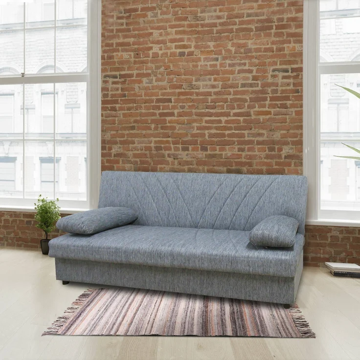 Dmora 3-Sitzer Schlafsofa Apicella, Sofa mit Stauraum und 2 Kissen inklusive, Wohnzimmersofa aus Stoff mit Klick-Klack-Öffnung, 181 x 81 x 88 cm, Grau – Bild 4