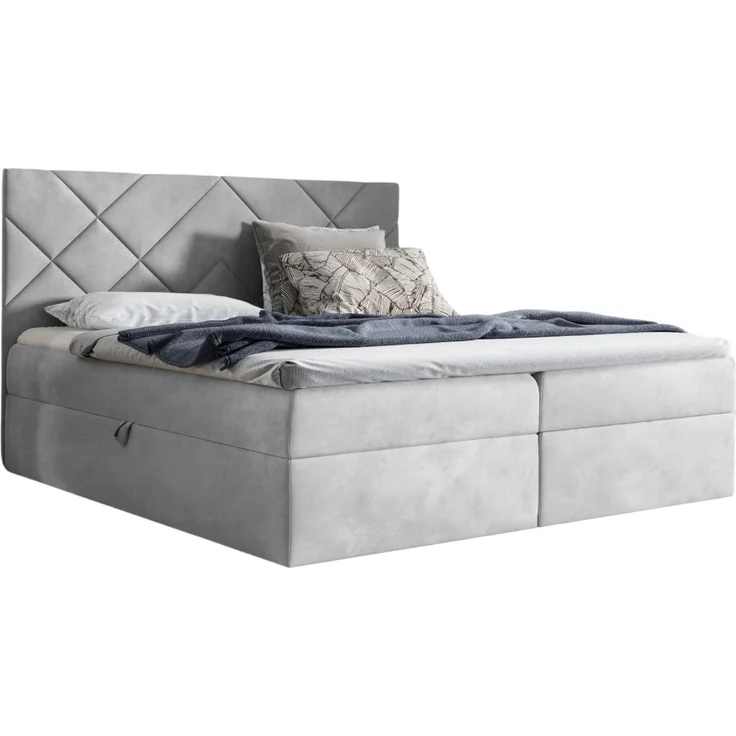 MEBLINI Boxspringbett BOTTEGA 120x200 cm mit Bettkasten – H4/Hellgrau Samt Polsterbett - Gepolstert Doppelbett mit Matratze und Topper - Polsterbett mit Stauraum - Bett mit Kopfteil – Stauraumbett – Bild 2