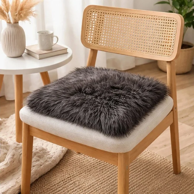 Provellus Sitzkissen Vegane Sitzauflage 40x40 cm Felloptik weich & waschbar – Bild 2