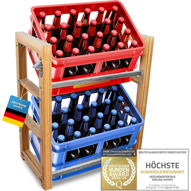 Dimono Flaschenregal DIMONO Bambus Getränkekisten Regal – Ablage für 2/3/6 Kisten, für Bier, Wasser & Limonade, Leergut Aufbewahrung
